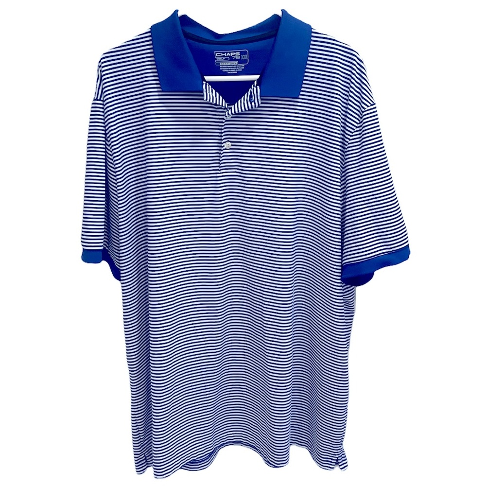 Mens Chaps 78 Golf Stay-Dry royal blue and white stripe golf polo shirt